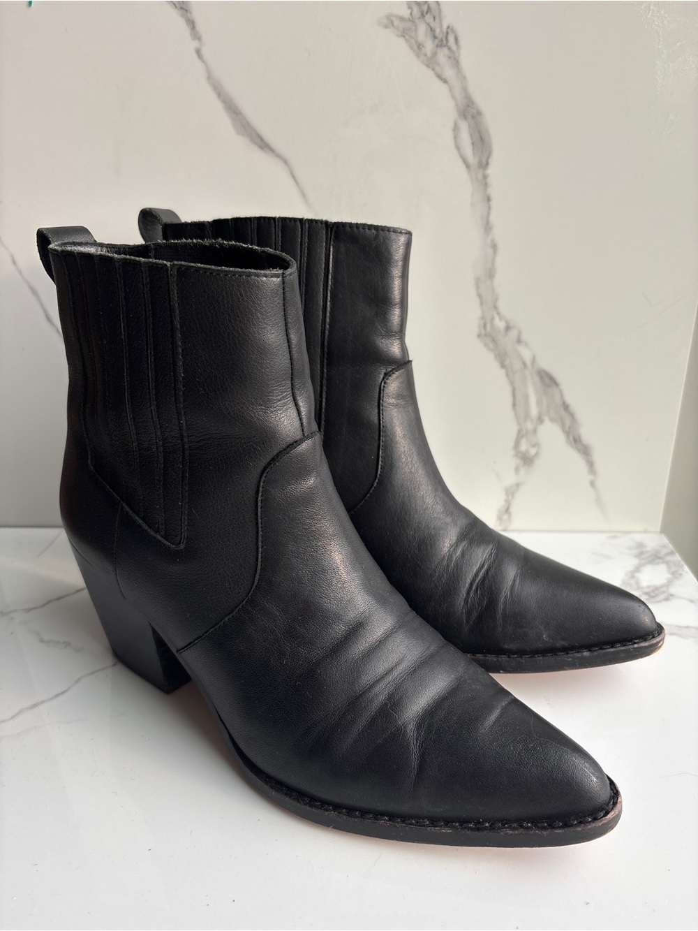 J.Crew sz 9.5 Black Leather Chelsea Western Boot Ankle Bootie Cowboy